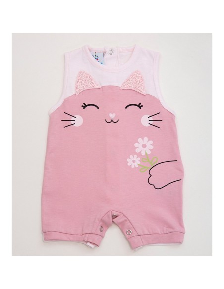 pelele de bebé para verano en tirantas de algodón gatita miau de muslher