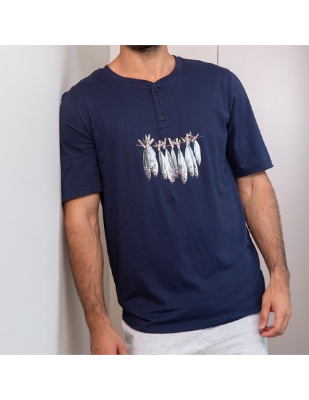 pijama de verano para hombre modelo sardinas de muslher en manga corta de algodón