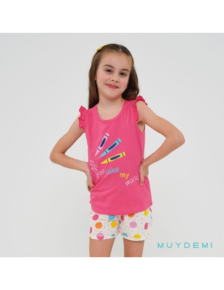 pijama de niña para verano en tirantas de algodón vamos a pintar de muydemi