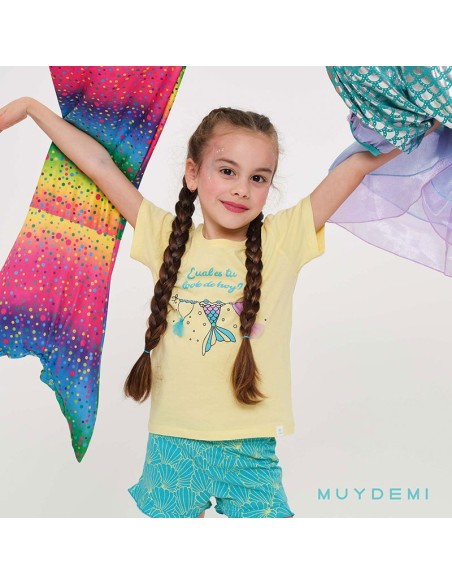 pijama de niña en manga corta de algodón modelo sirenita de muydemi
