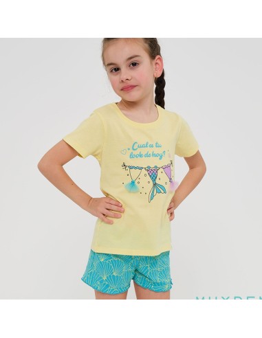 pijama para verano de niña en algodón de manga corta sirenita de muydemi