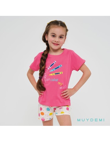pijama de niña en manga corta de algodón colores de muydemi