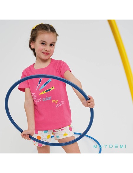 pijama de verano en manga corta para niña modelo colores de muydemi