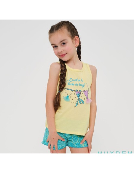 pijama de niña para verano en tirantas de algodón modelo sirenita de muydemi