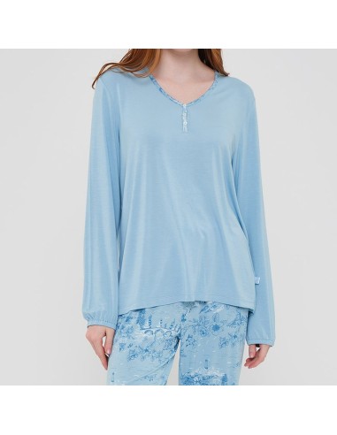 pijama de mujer de entre tiempo en algodón azul mar de muydemi