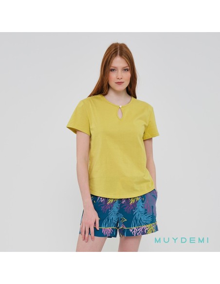 pijama de mujer para verano en algodón y pantalón de tela paraíso marino de muydemi