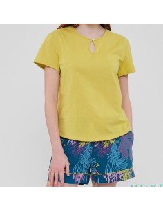 pijama de mujer para verano en algodón y pantalón de tela paraíso marino de muydemi 2