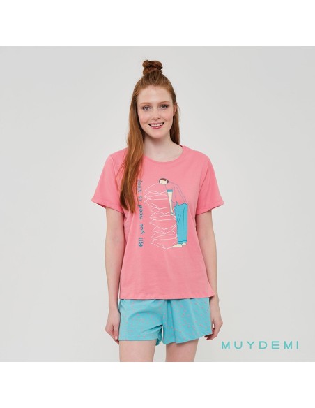 pijama de mujer para verano en manga corta de algodón modelo sueño de muydemi
