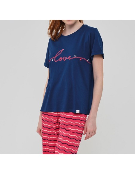 pijama de verano para mujer con pantalón pirata de muydemi modelo amor