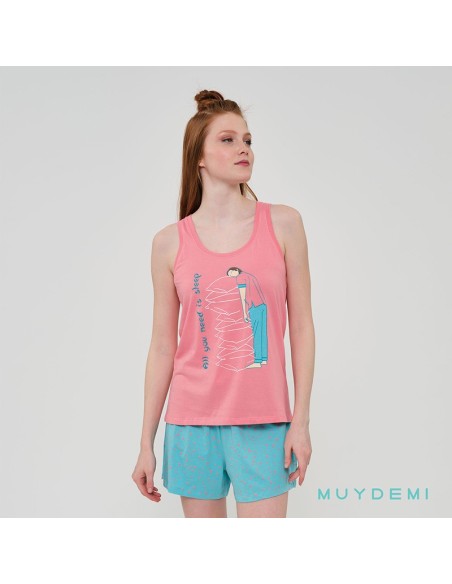 pijama de mujer para verano en tirantas de algodón de muydemi modelo muero por dormir