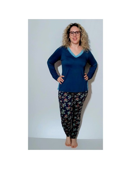 pijama de mujer fino para entretiempo promise  fantasía cobalto