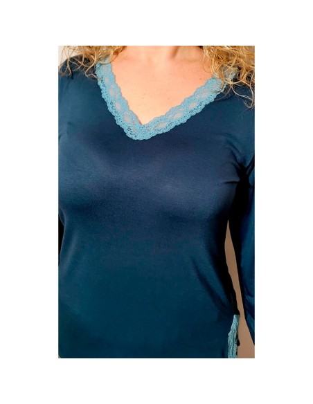 camiseta pijama promise para mujer fino en tejido modal fantasía cobalto