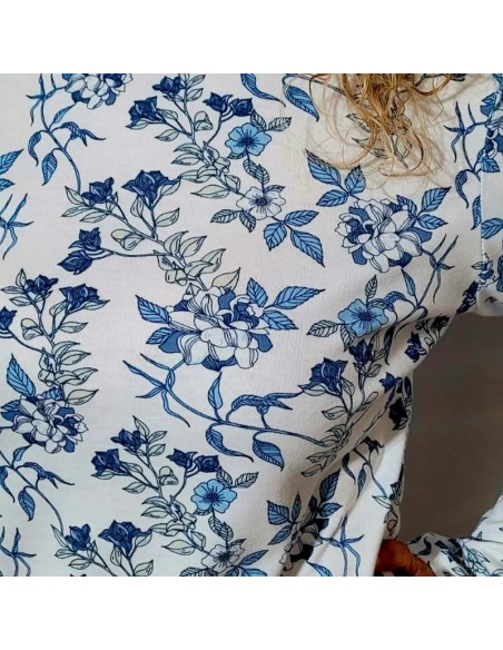 camiseta del pijama de mujer promise azul en algodón de invierno