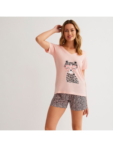 pijama de mujer en manga corta de algodón dulce tigresa de promise