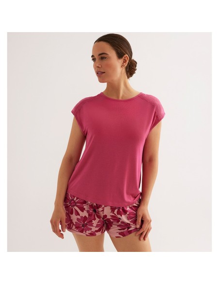 pijama de mujer en manga corta en tejido viscosa de promise fuxia floral