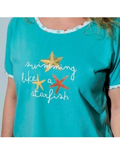 Pijam a de mujer  para verano en manga corta y pantalón pirata en algodón de leniss 2