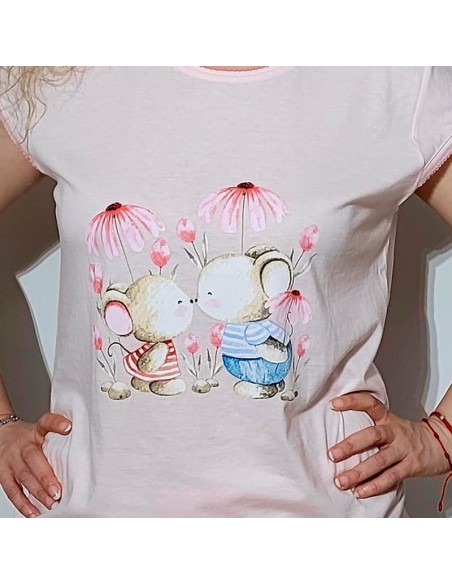 camiseta del pijama para mujer en algodón de calidad amor ratonil de sonia