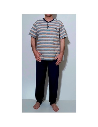 pijama hombre para verano pantalón largo y manga corta en algodón fresco de dormen modelo amanecer