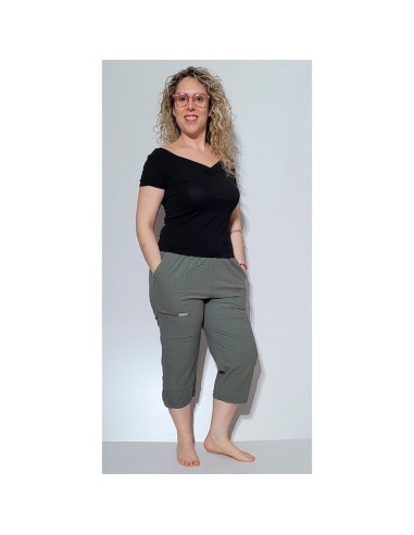 pantalón pirata para mujer en algodón con rizo en cintura amaro jeans
