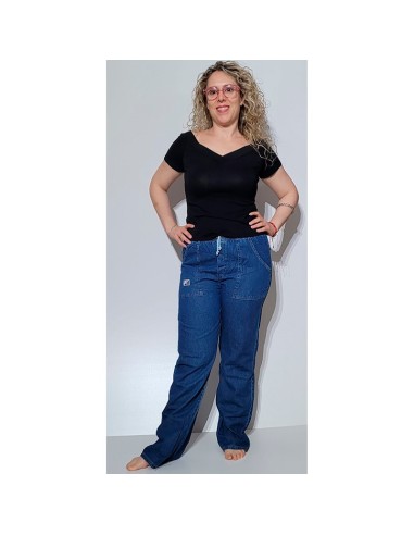 pantalón  largo y fino en algodón tejido vaquero para mujer amaro jeans