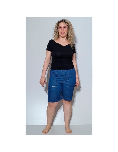 Pantalón corto vaquero en algodón con rizo en cintura amaro jeans para mujer