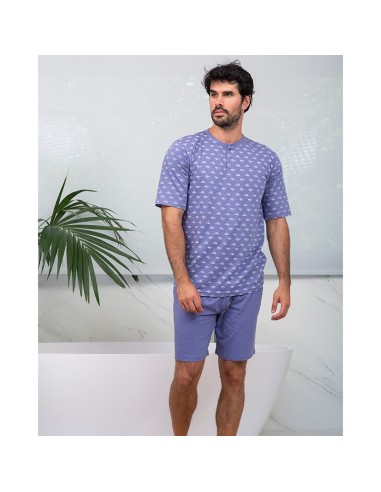 pijama de hombre para verano en manga corta de algodón olas de muslher
