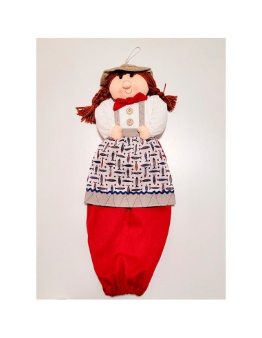 muñeca porta bolsas peces en rojo de ideal textil