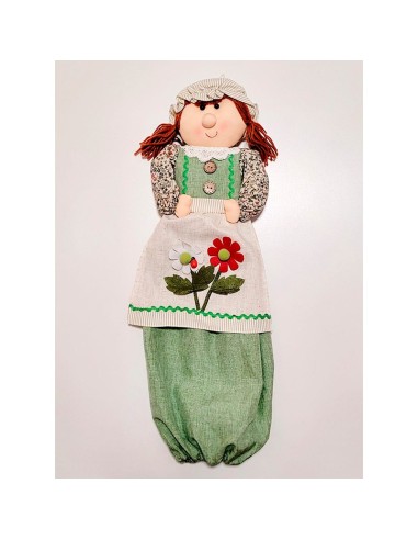 muñeca para guardar las bolsas vacías modelo margaritas en verde ideal textil