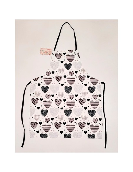 delantal de tela para cocina corazón negro