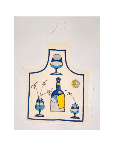 delantal en rizo de algodón para cocina botella azul de dolz