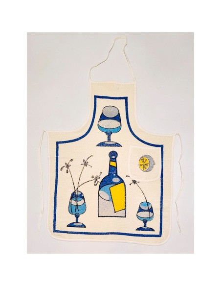 delantal en rizo de algodón para cocina botella azul de dolz