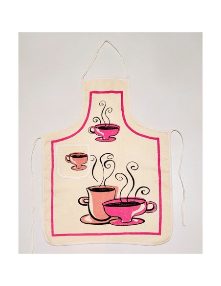 delantal de cocina en rizo de algodón taza de café en rosa de dolz