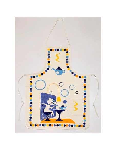delantal de cocina en rizo de algodón gato azul dolz