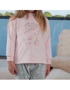 Pijama infantil para niña en suave spandex de muslher modelo invierno rosa 2