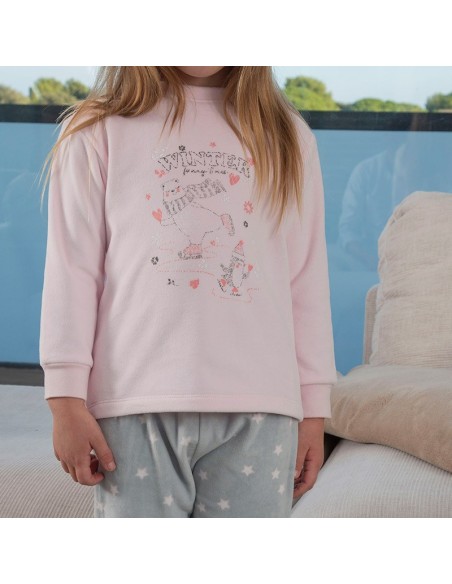 pijama infantil de niña para invierno de muslher modelo invierno rosa