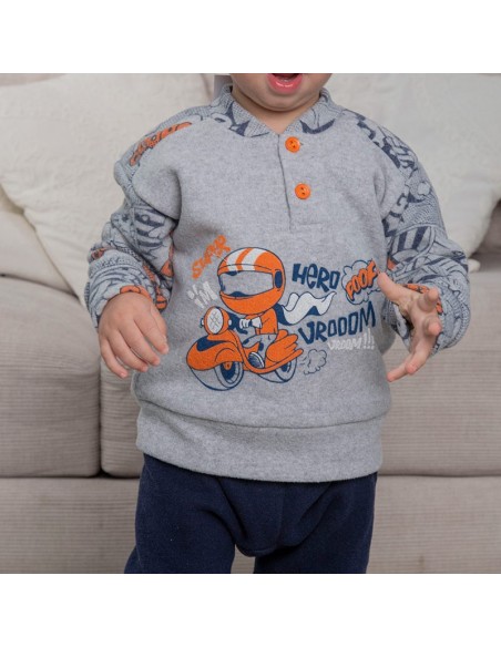 pijama de invierno infantil para niño con puño en pantalón heroe sobre ruedas de muslher