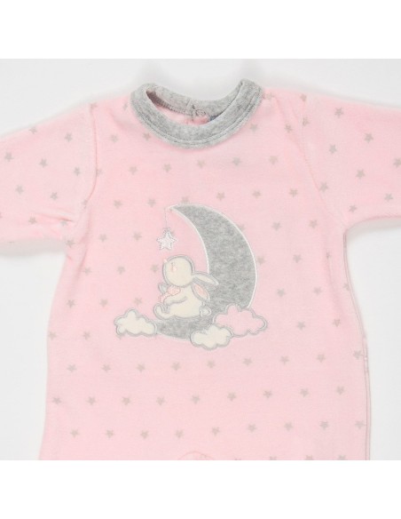 pelele pijama para bebé niña conejito en la luna en rosa de muslher