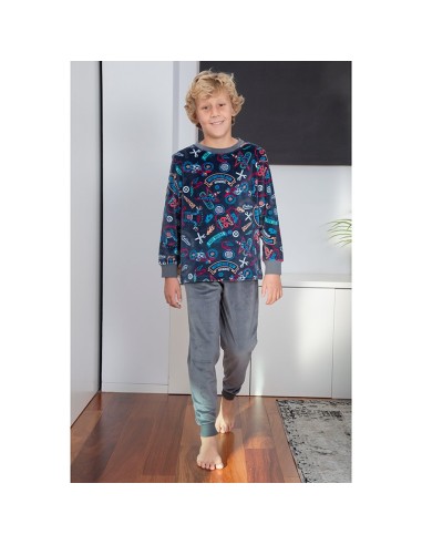 pijama de niño para invierno suave y cálido en spandex de muslher modelo motor