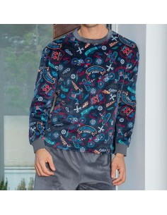 pijama de hombre calentito y suave de spandex modelo club  motero de muslher 2