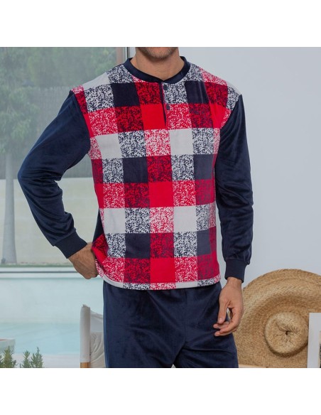 pijama de hombre en micro velour modelo ajedrez de muslher
