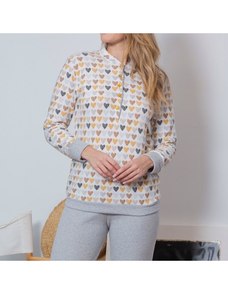 pijama de mujer en punto milano modelo corazones de muslher