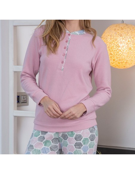 pijama cálido en algodón térmico para mujer modelo panal de muslher