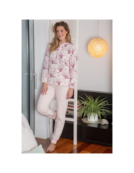 pijama de mujer muslher en punto milano modelo rosario en rosa