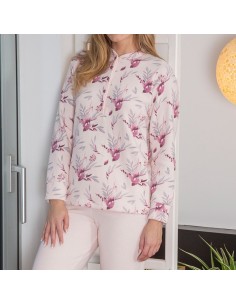 pijama de mujer muslher en punto milano modelo rosario en rosa 2
