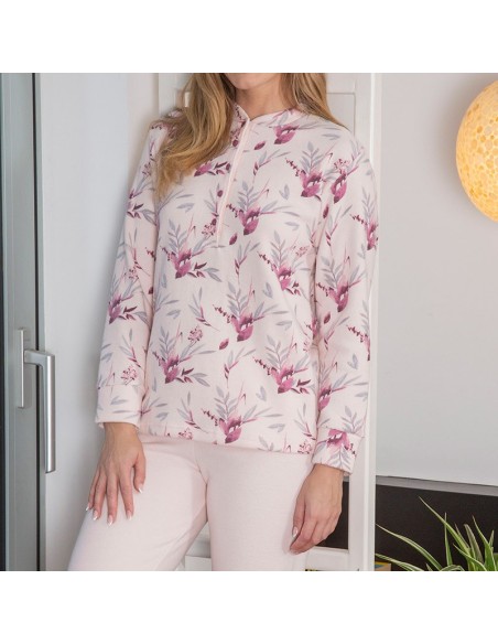pijama cálido de mujer en algodón modelo rosario en rosa