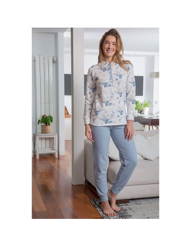 pijama de mujer en punto mila en celeste modelo rosario de muslher