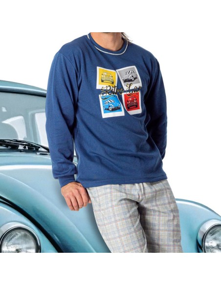 pijama para invierno de hombre en algodón de invierno de dormen modelo coche retro