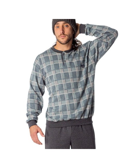 pijama para hombre de invierno en algodón  con puño en el pantalón invierno verde de dormen