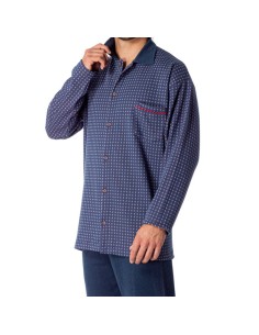 pijama de hombre en algodón de invierno abierto con cuello y bolsillo frontal modelo zarco de dormen 2