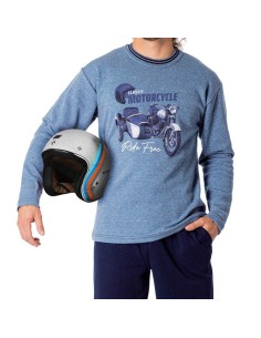 pijama de hombre en algodón de invierno con bolsillos y puño en pantalón modelo classic motorcycle de dormen 2